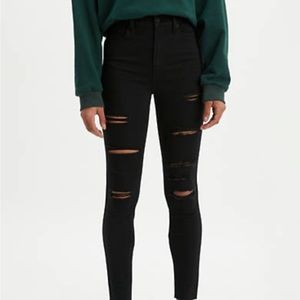 Levi Mile High Super Skinny Ripped Black Jeans extra high rise cut off